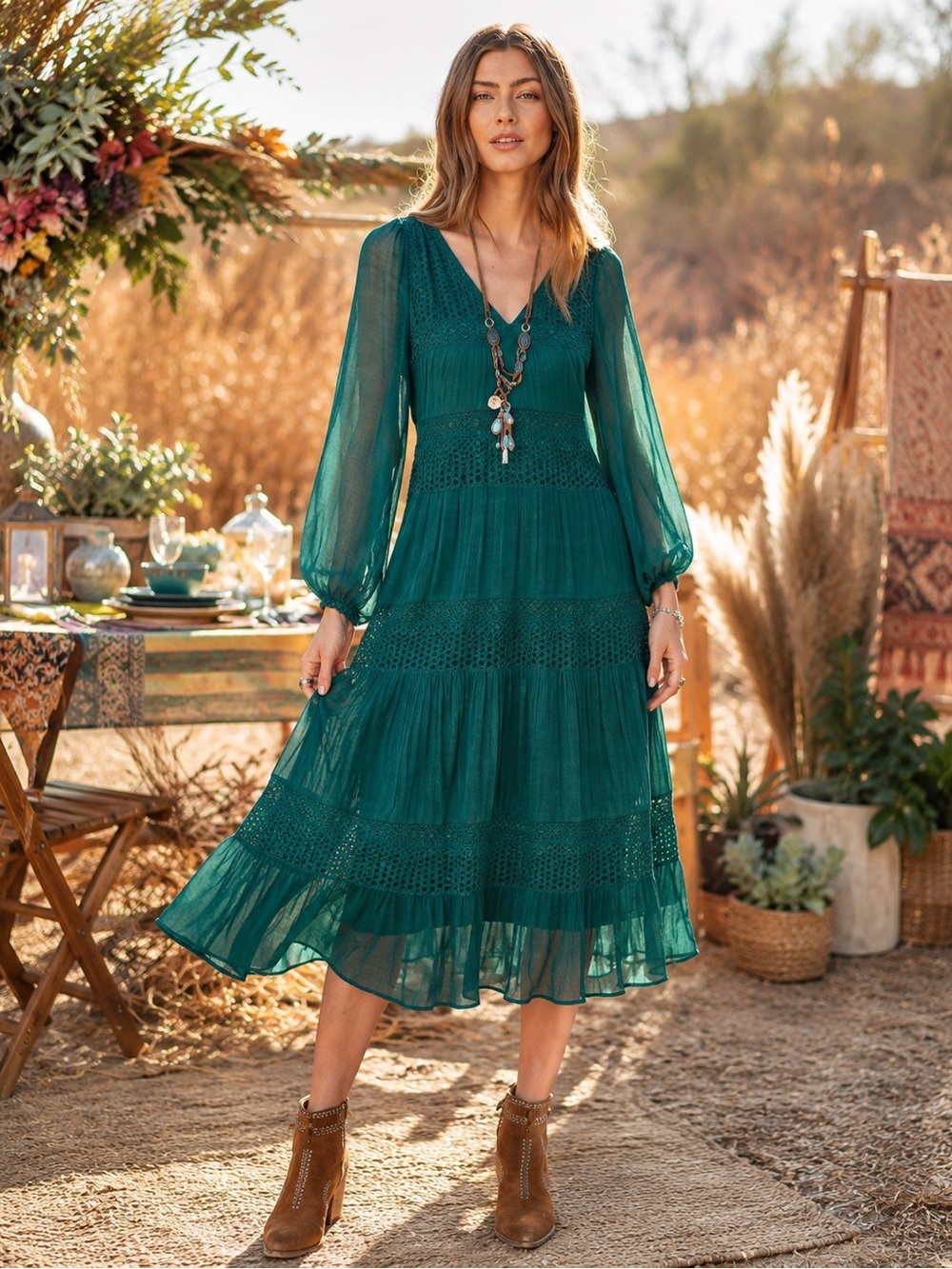 Sundance Adore Moi Green Tiered Dress